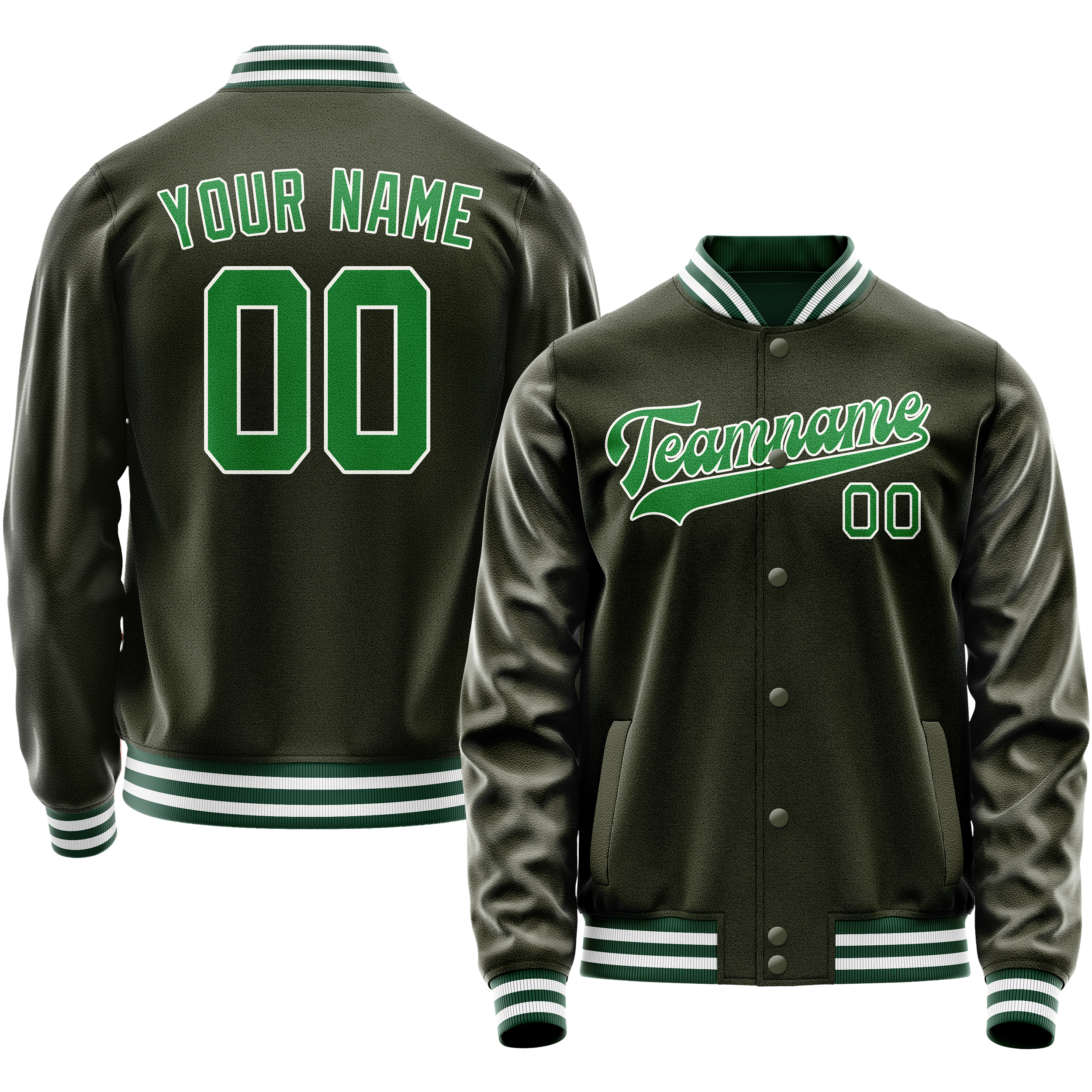 Personalized Olive & Neon-Green Solid Color Varsity Letterman Jacket