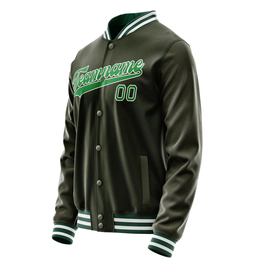 Personalized Olive & Neon-Green Solid Color Varsity Letterman Jacket