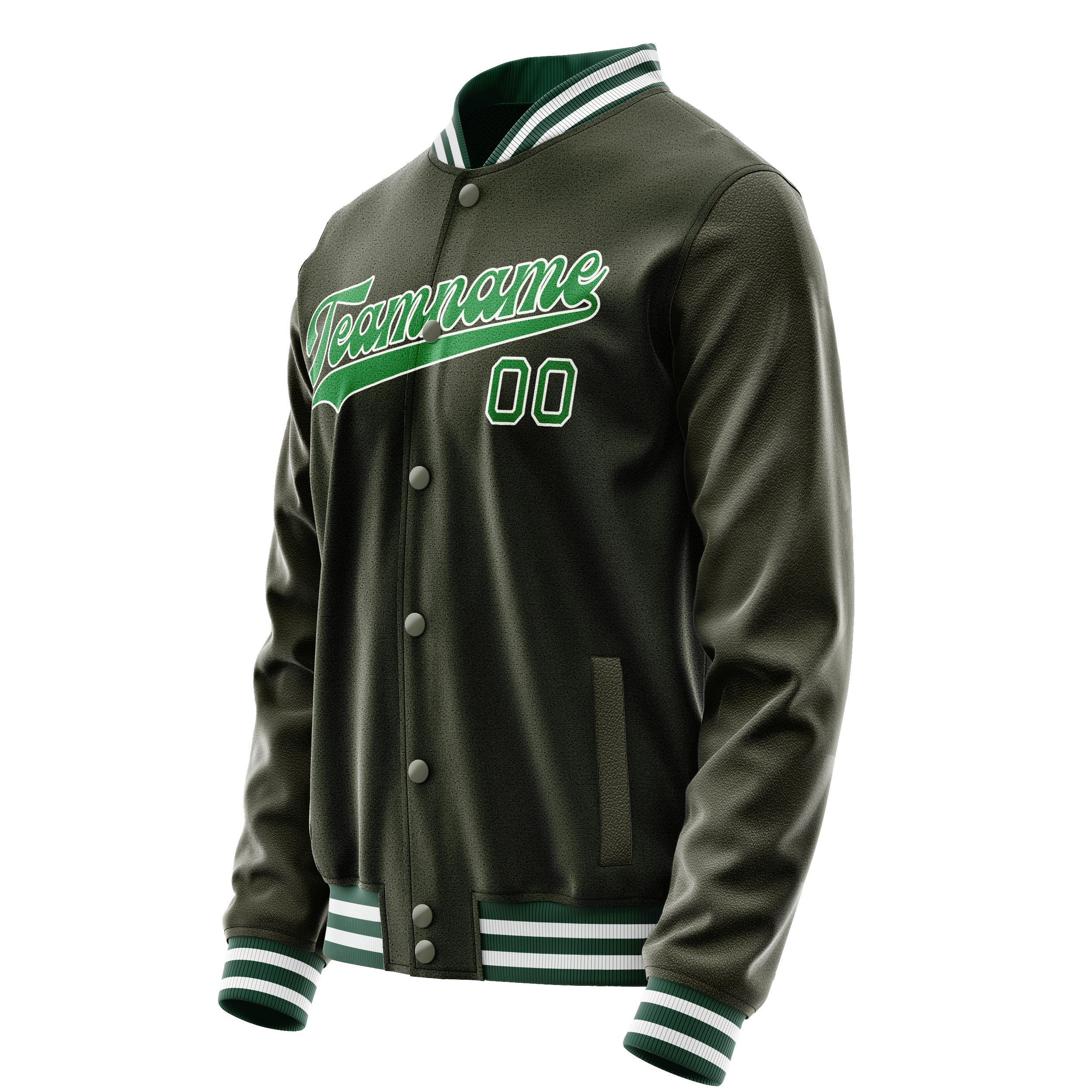 Personalized Olive & Neon-Green Solid Color Varsity Letterman Jacket
