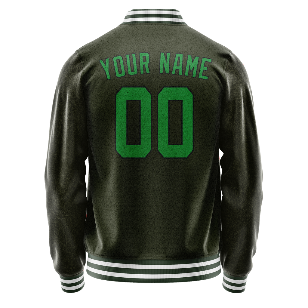 Personalized Olive & Neon-Green Solid Color Varsity Letterman Jacket