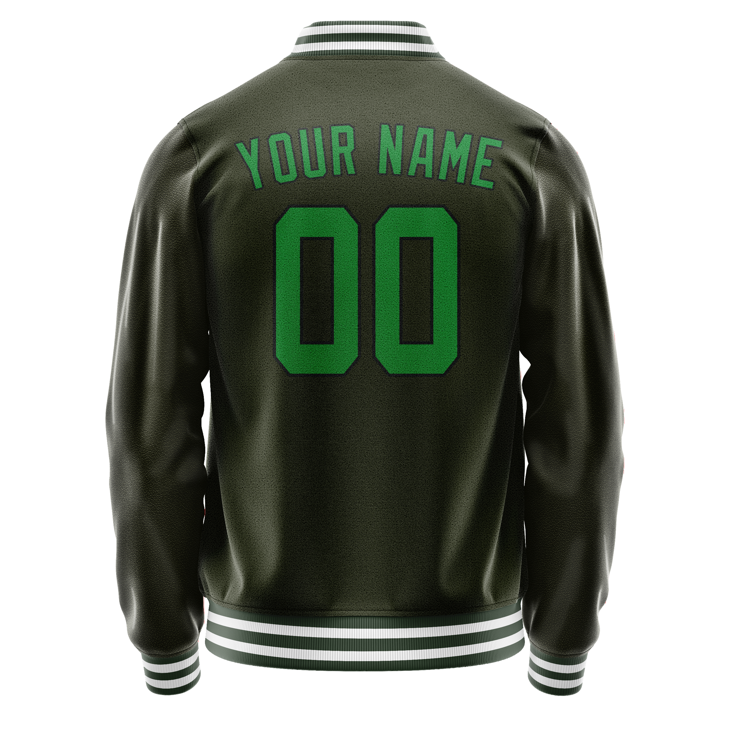 Personalized Olive & Neon-Green Solid Color Varsity Letterman Jacket