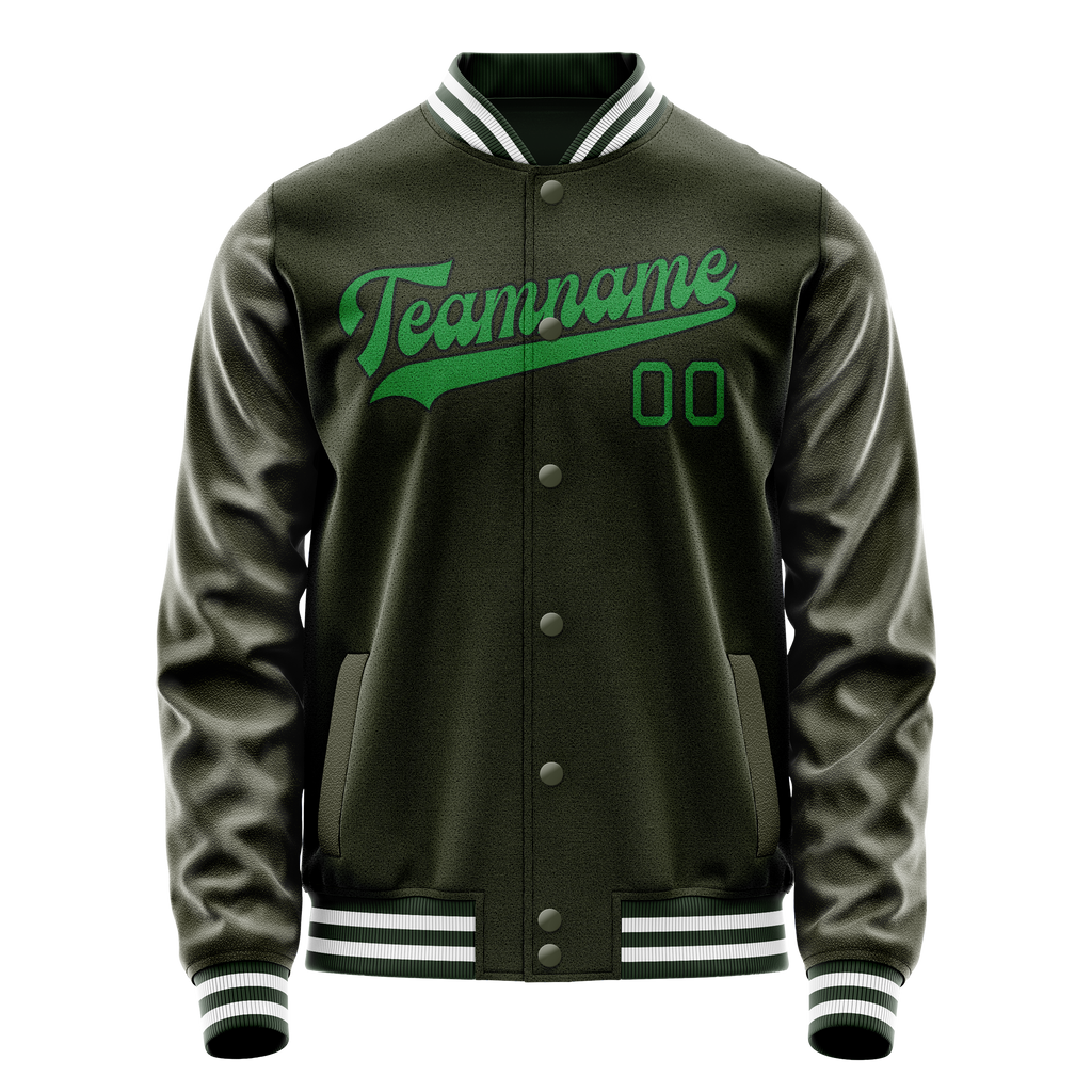 Personalized Olive & Neon-Green Solid Color Varsity Letterman Jacket