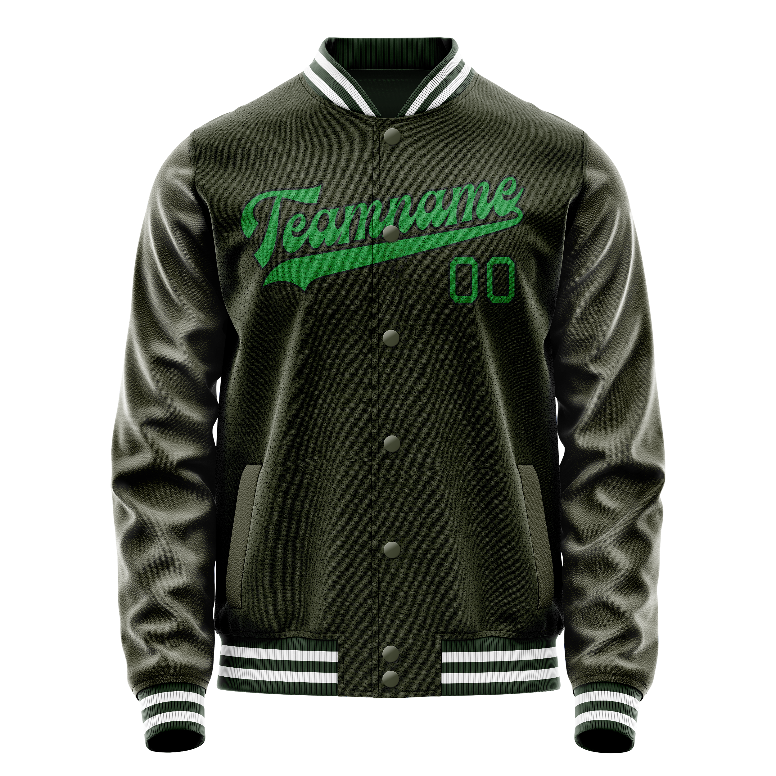 Personalized Olive & Neon-Green Solid Color Varsity Letterman Jacket