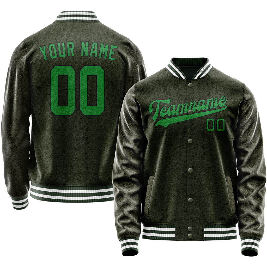Personalized Olive & Neon-Green Solid Color Varsity Letterman Jacket