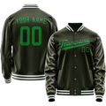 Personalized Olive & Neon-Green Solid Color Varsity Letterman Jacket