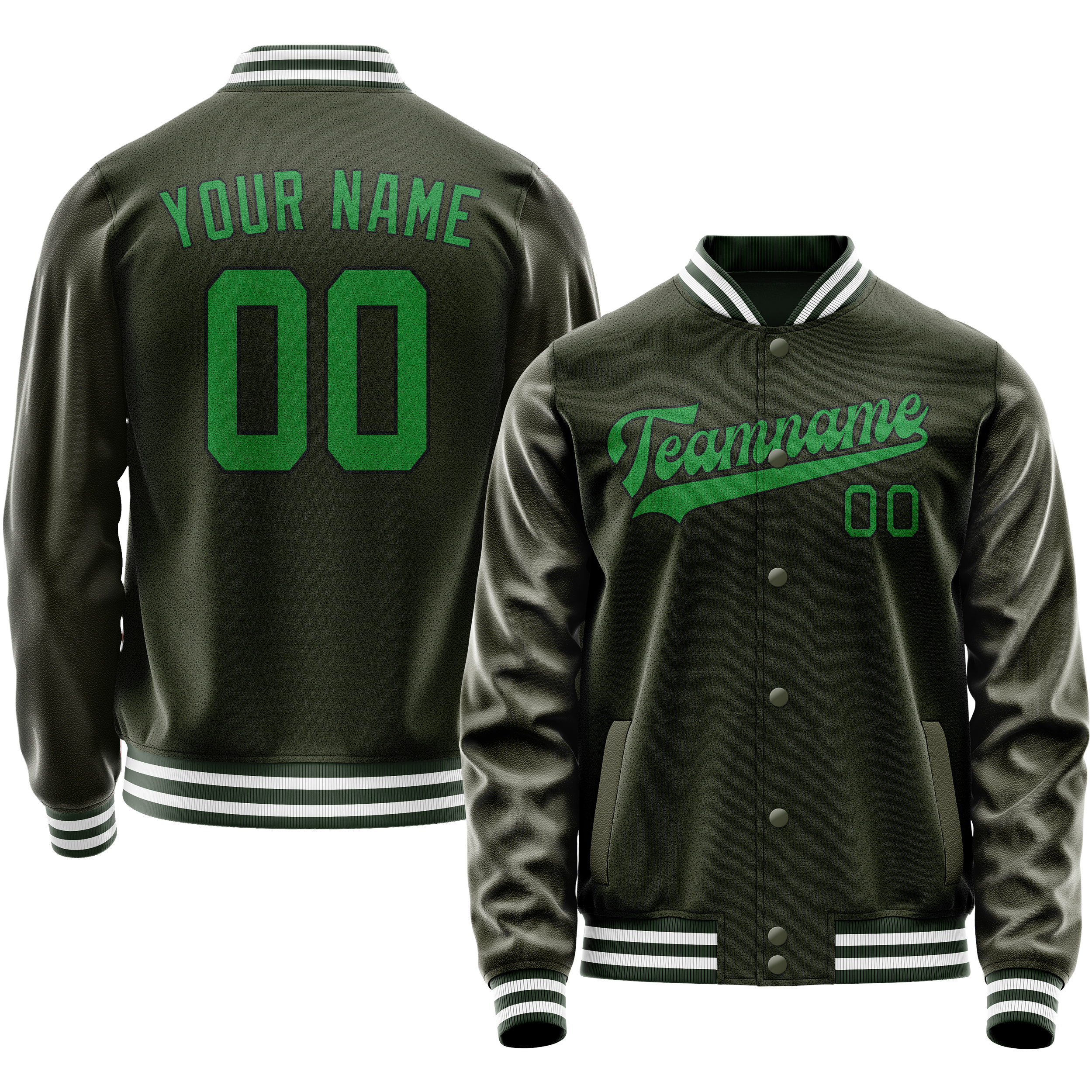 Personalized Olive & Neon-Green Solid Color Varsity Letterman Jacket