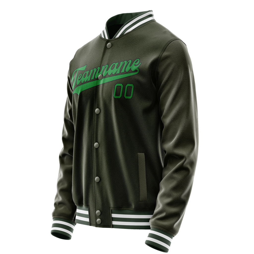 Personalized Olive & Neon-Green Solid Color Varsity Letterman Jacket