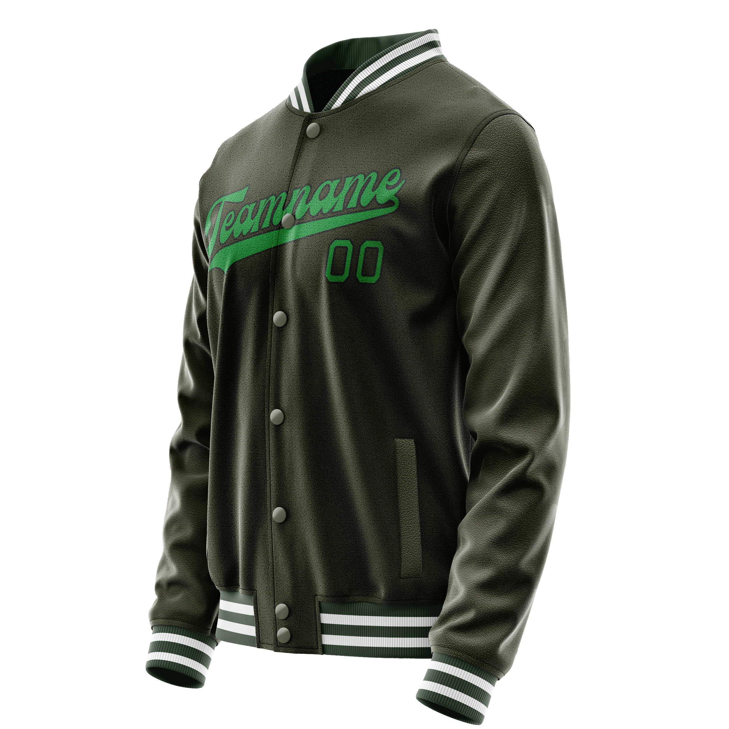 Personalized Olive & Neon-Green Solid Color Varsity Letterman Jacket