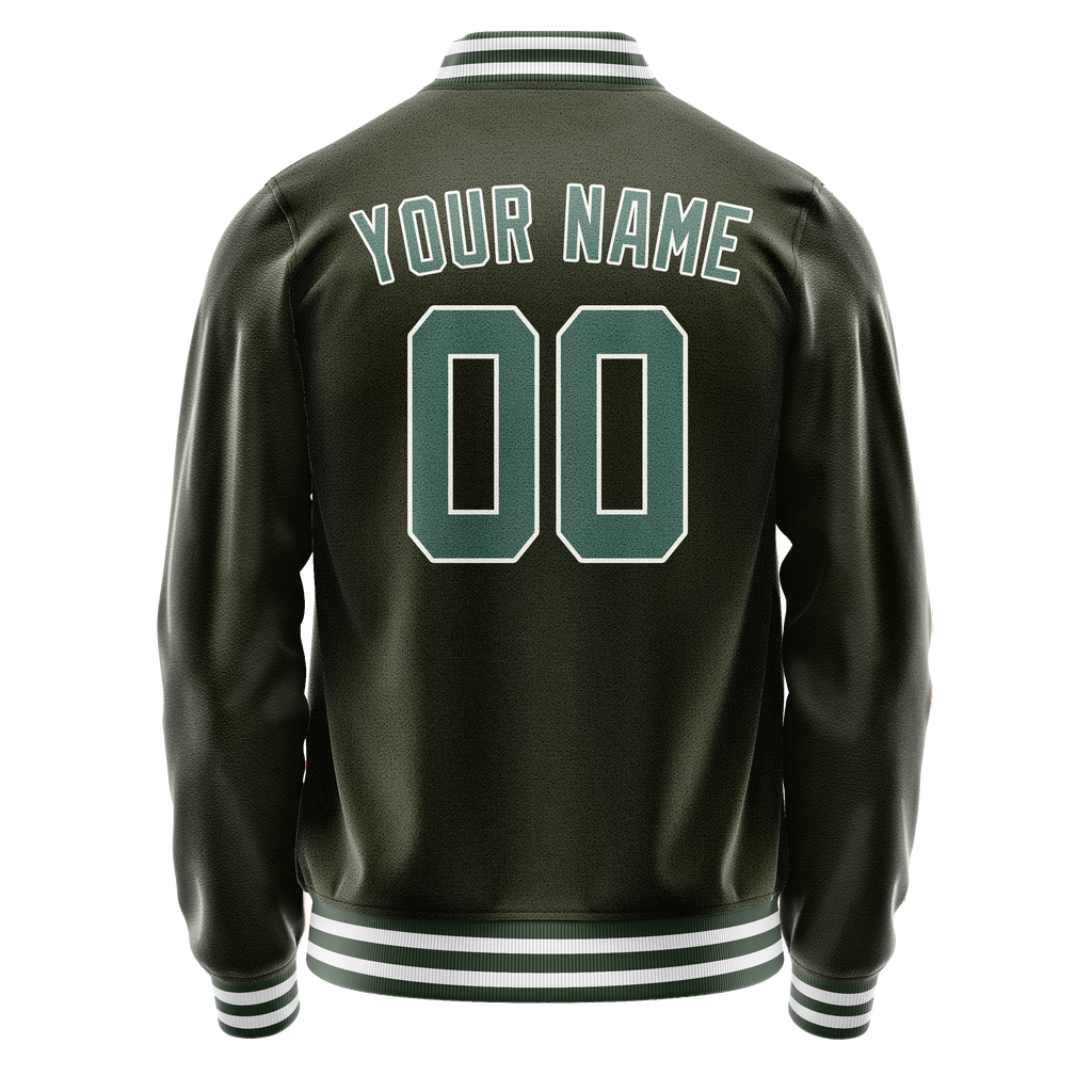 Personalized Olive & Teal Solid Color Varsity Letterman Jacket