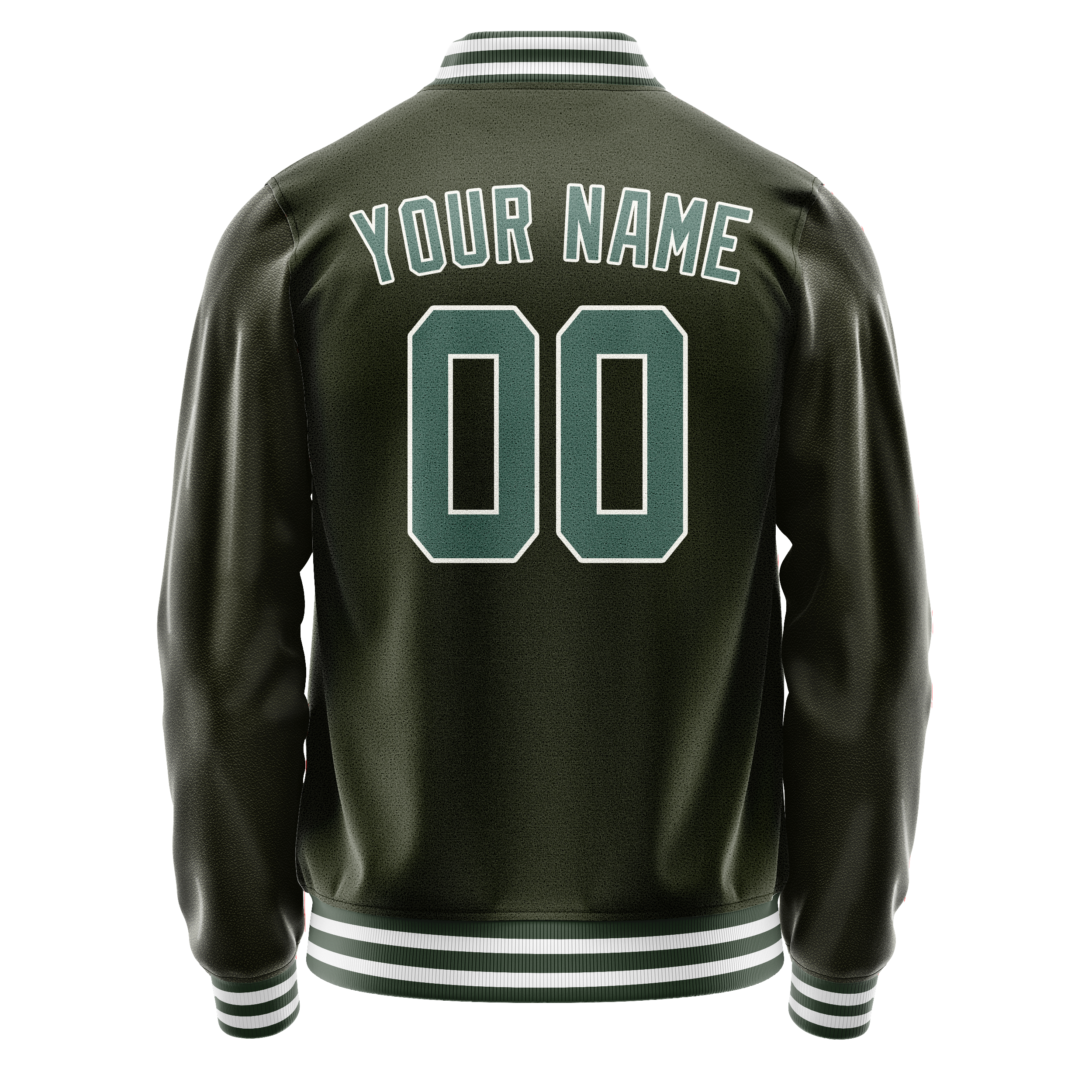 Personalized Olive & Teal Solid Color Varsity Letterman Jacket