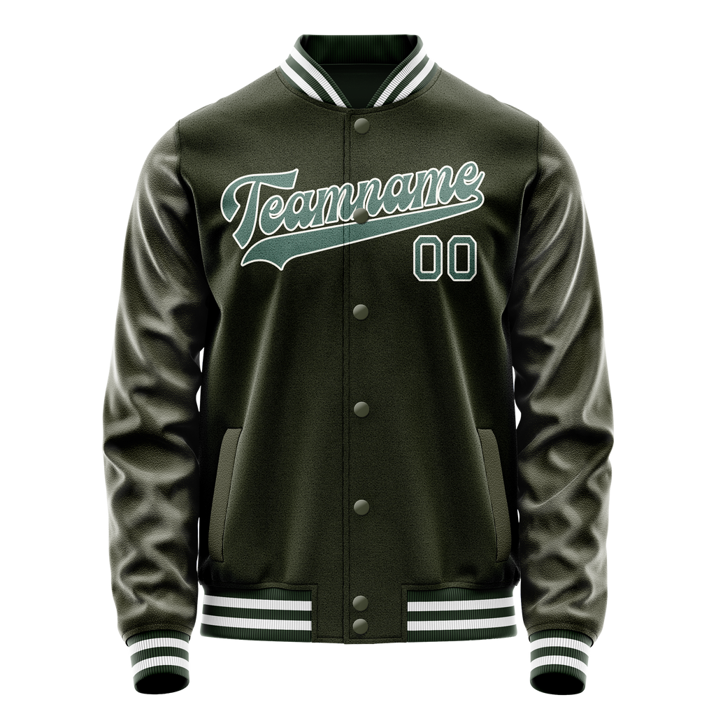 Personalized Olive & Teal Solid Color Varsity Letterman Jacket