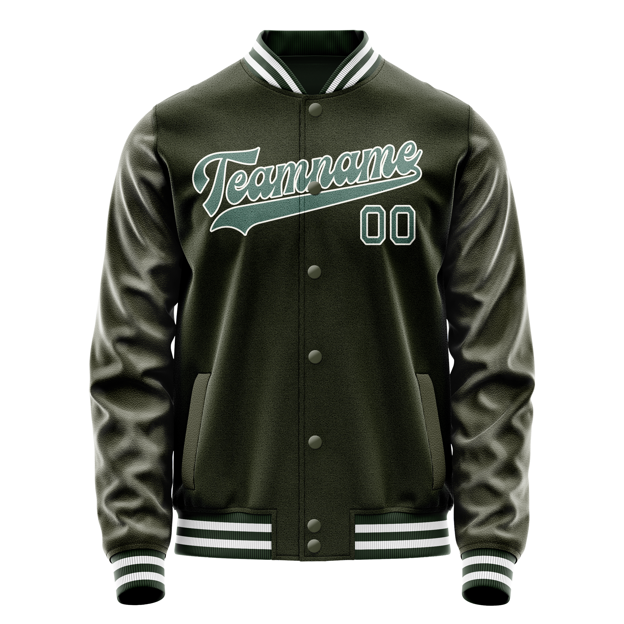 Personalized Olive & Teal Solid Color Varsity Letterman Jacket