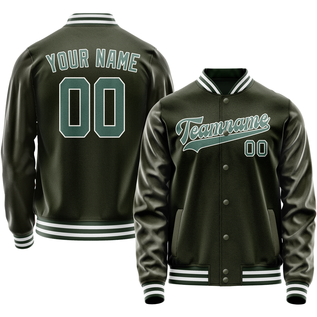 Personalized Olive & Teal Solid Color Varsity Letterman Jacket