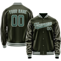 Personalized Olive & Teal Solid Color Varsity Letterman Jacket