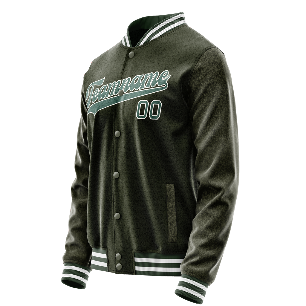 Personalized Olive & Teal Solid Color Varsity Letterman Jacket