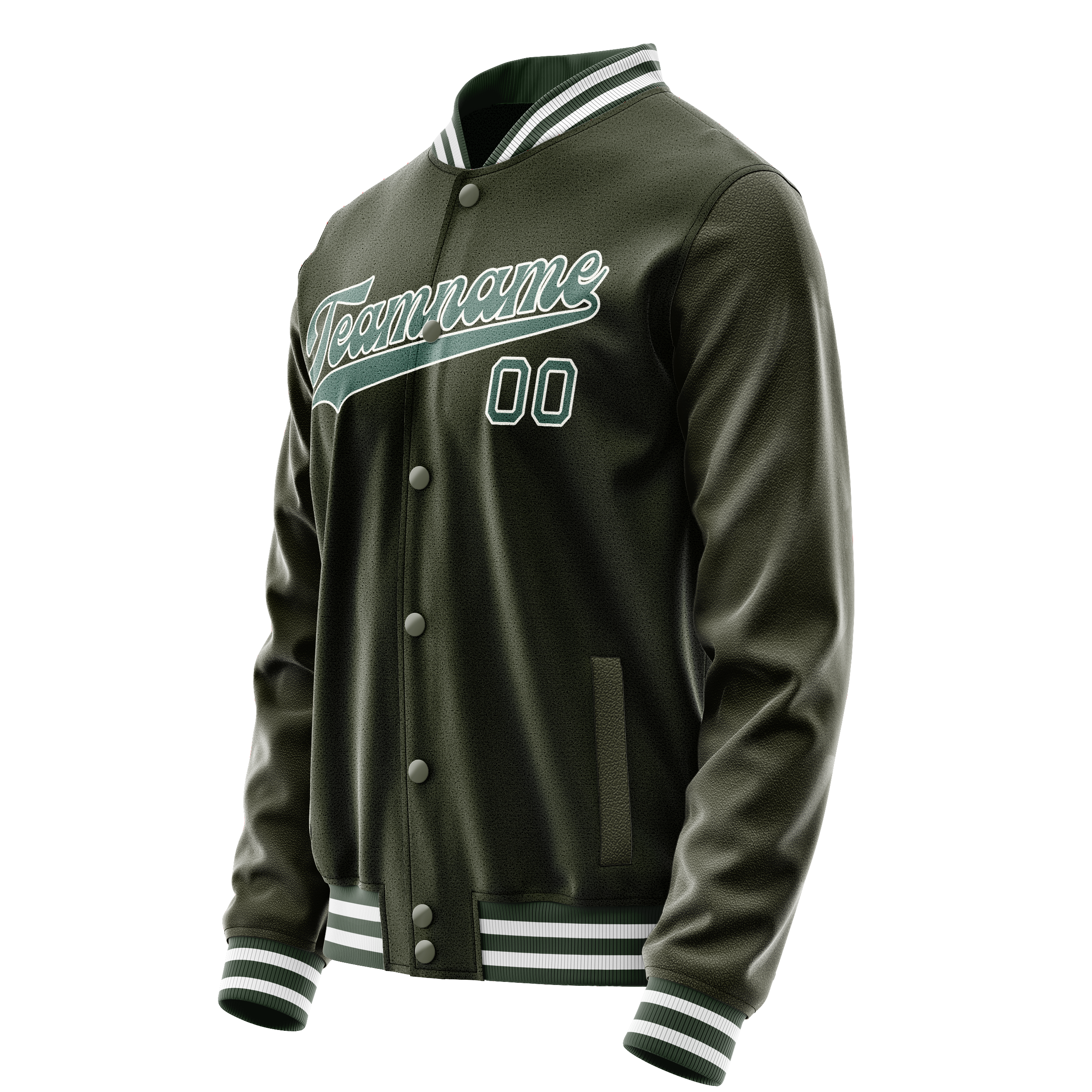 Personalized Olive & Teal Solid Color Varsity Letterman Jacket