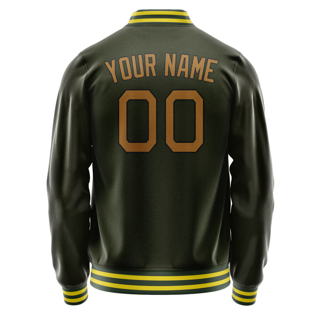 Personalized Olive & Brown Solid Color Varsity Letterman Jacket