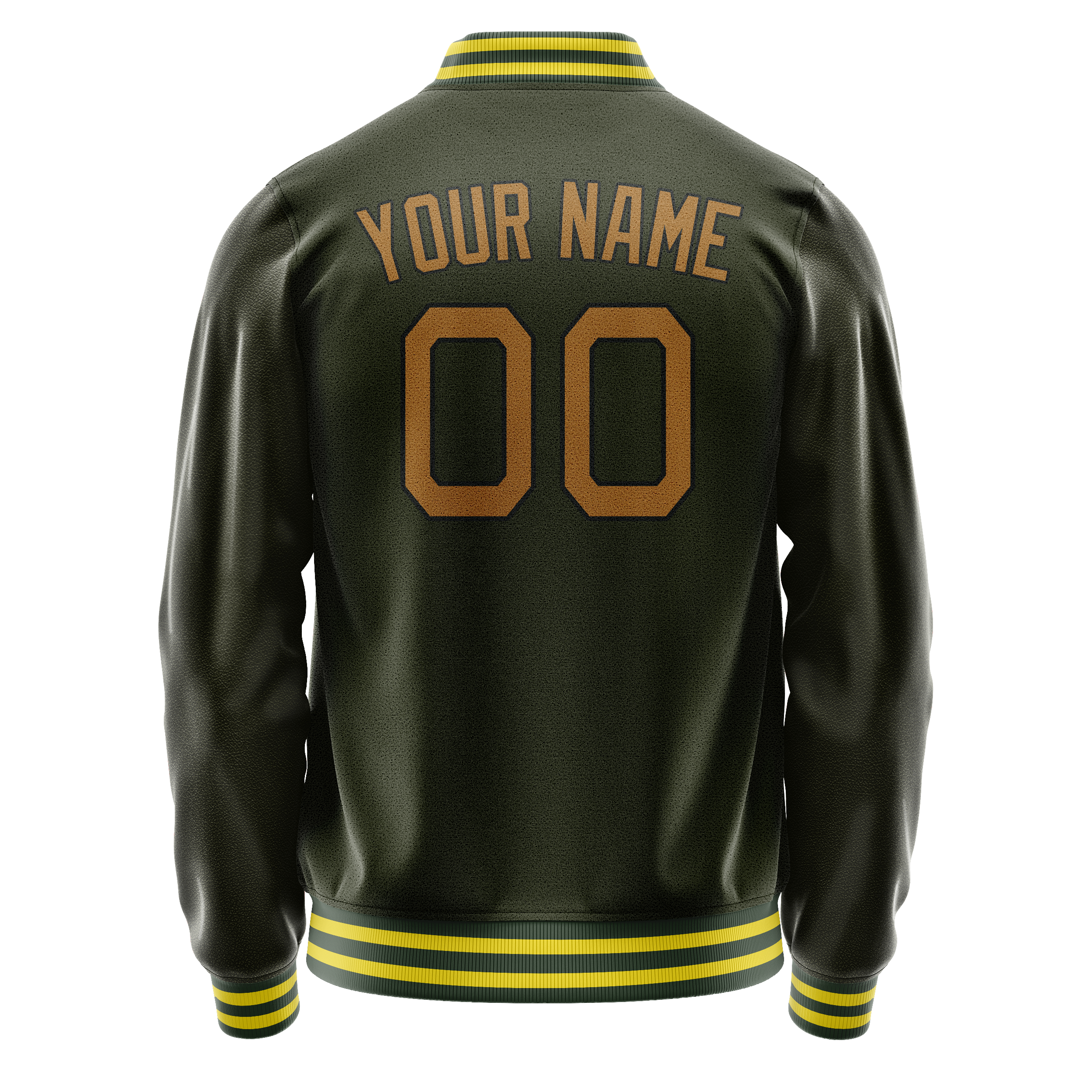 Personalized Olive & Brown Solid Color Varsity Letterman Jacket