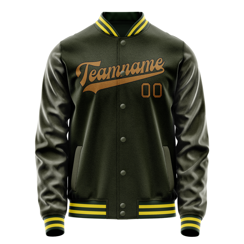 Personalized Olive & Brown Solid Color Varsity Letterman Jacket