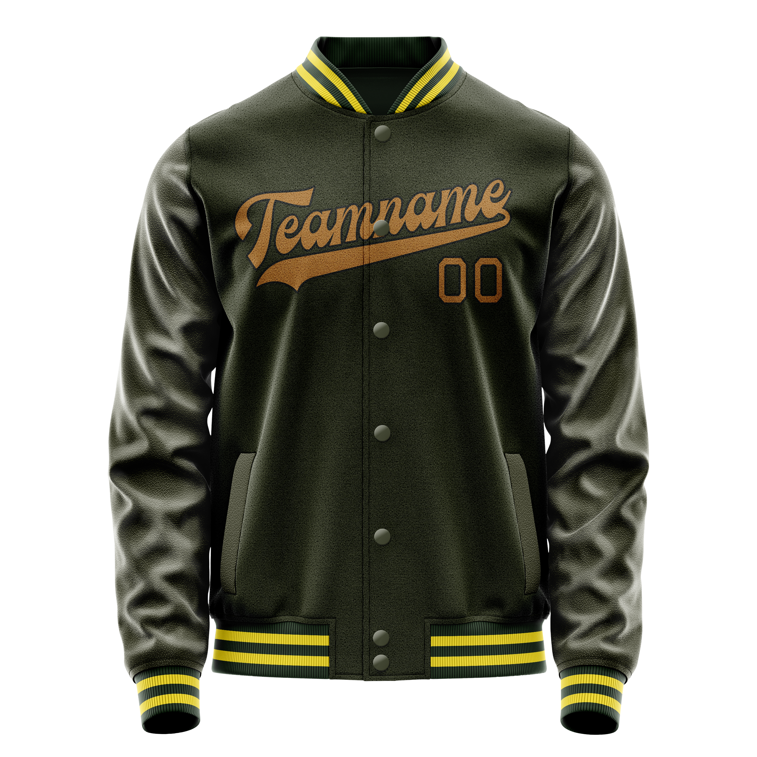 Personalized Olive & Brown Solid Color Varsity Letterman Jacket