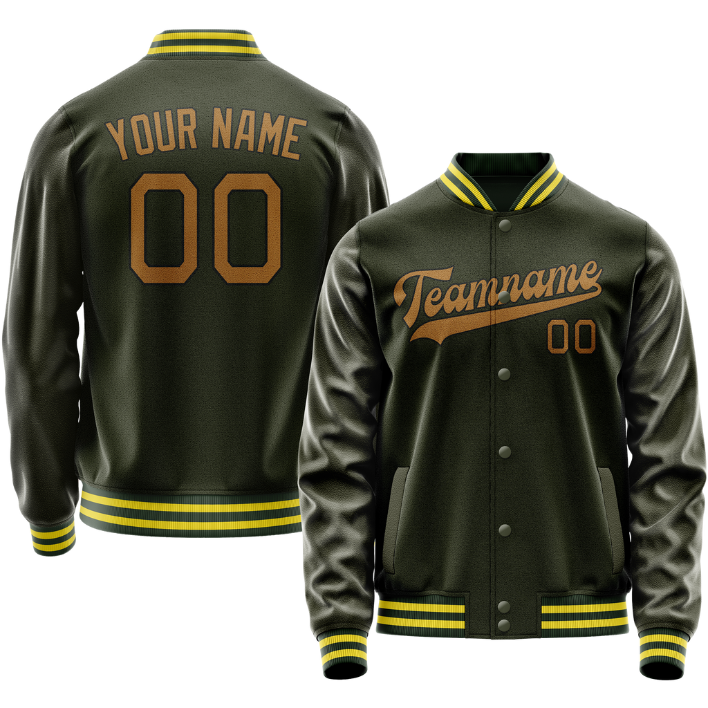 Personalized Olive & Brown Solid Color Varsity Letterman Jacket