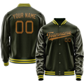 Personalized Olive & Brown Solid Color Varsity Letterman Jacket