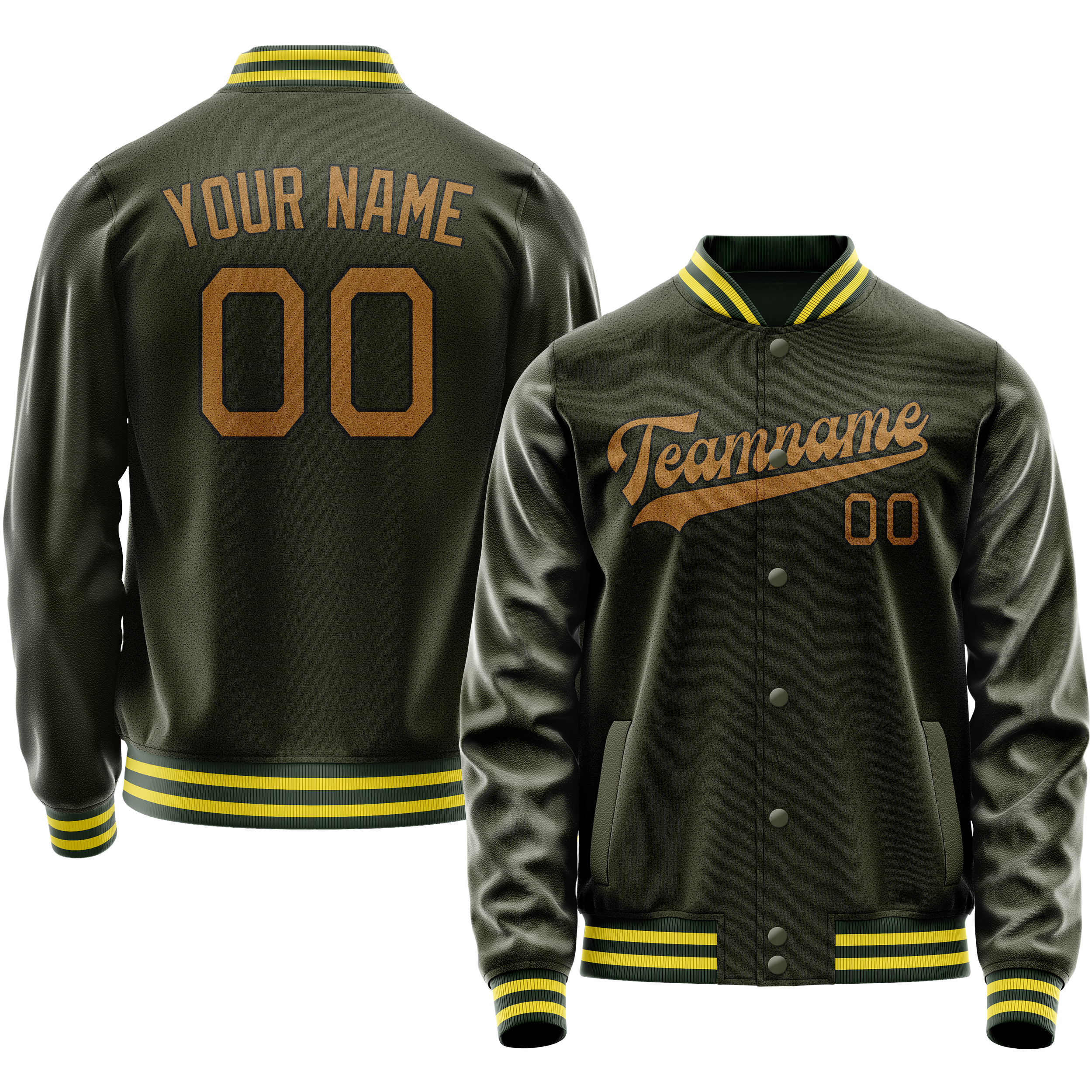 Personalized Olive & Brown Solid Color Varsity Letterman Jacket