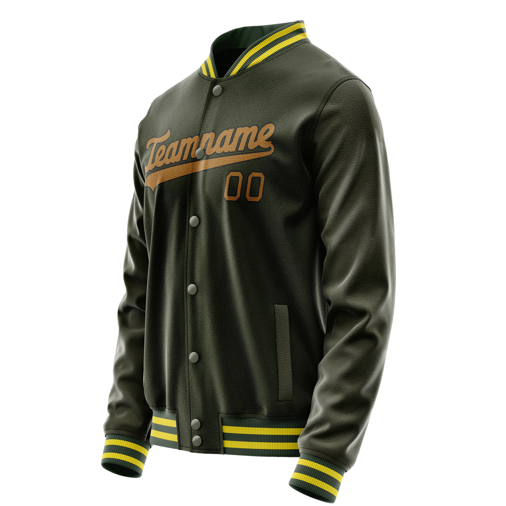 Personalized Olive & Brown Solid Color Varsity Letterman Jacket