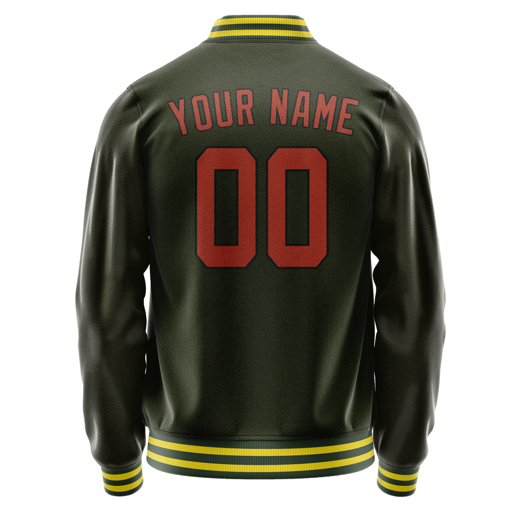 Personalized Olive & Orange Solid Color Varsity Letterman Jacket