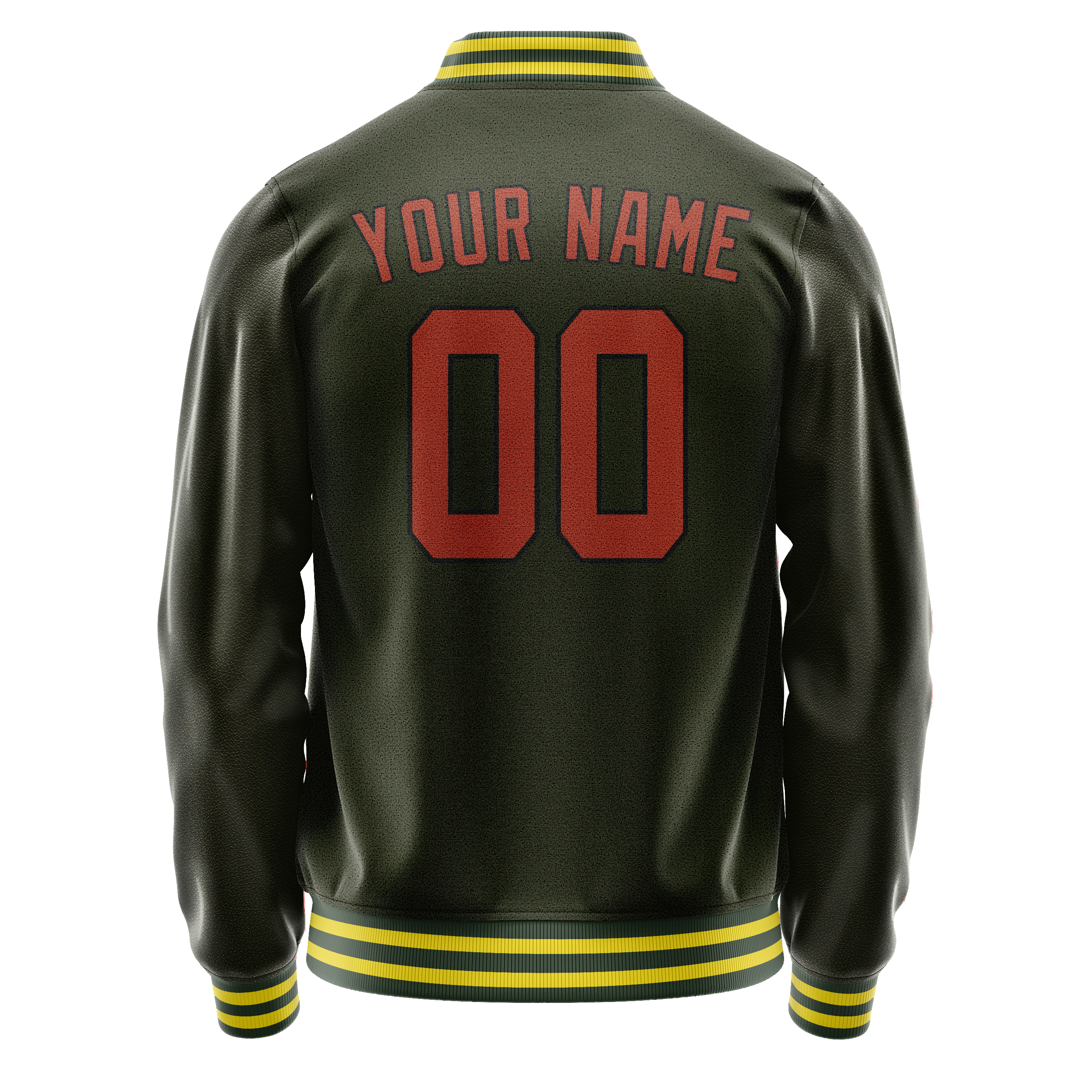 Personalized Olive & Orange Solid Color Varsity Letterman Jacket