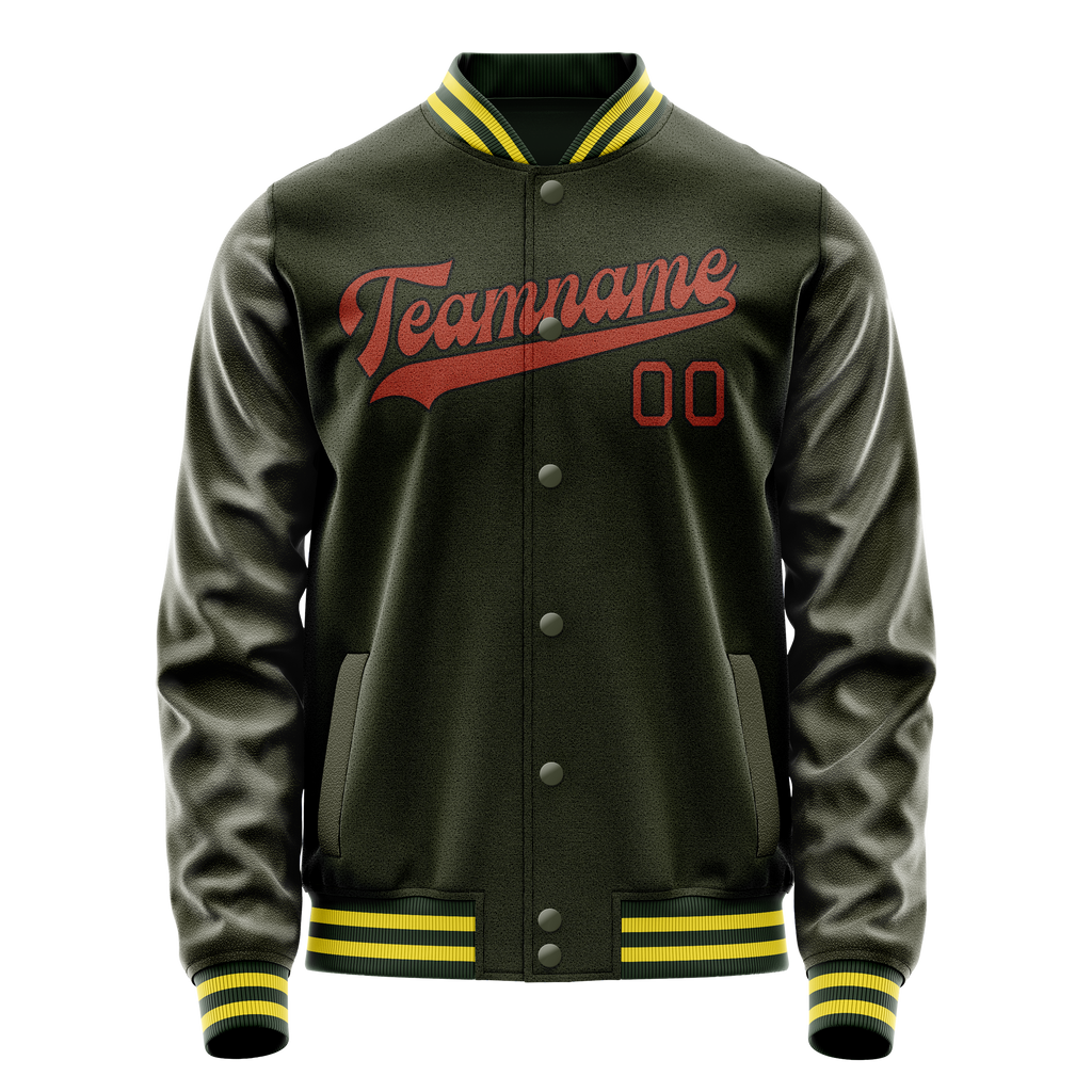 Personalized Olive & Orange Solid Color Varsity Letterman Jacket