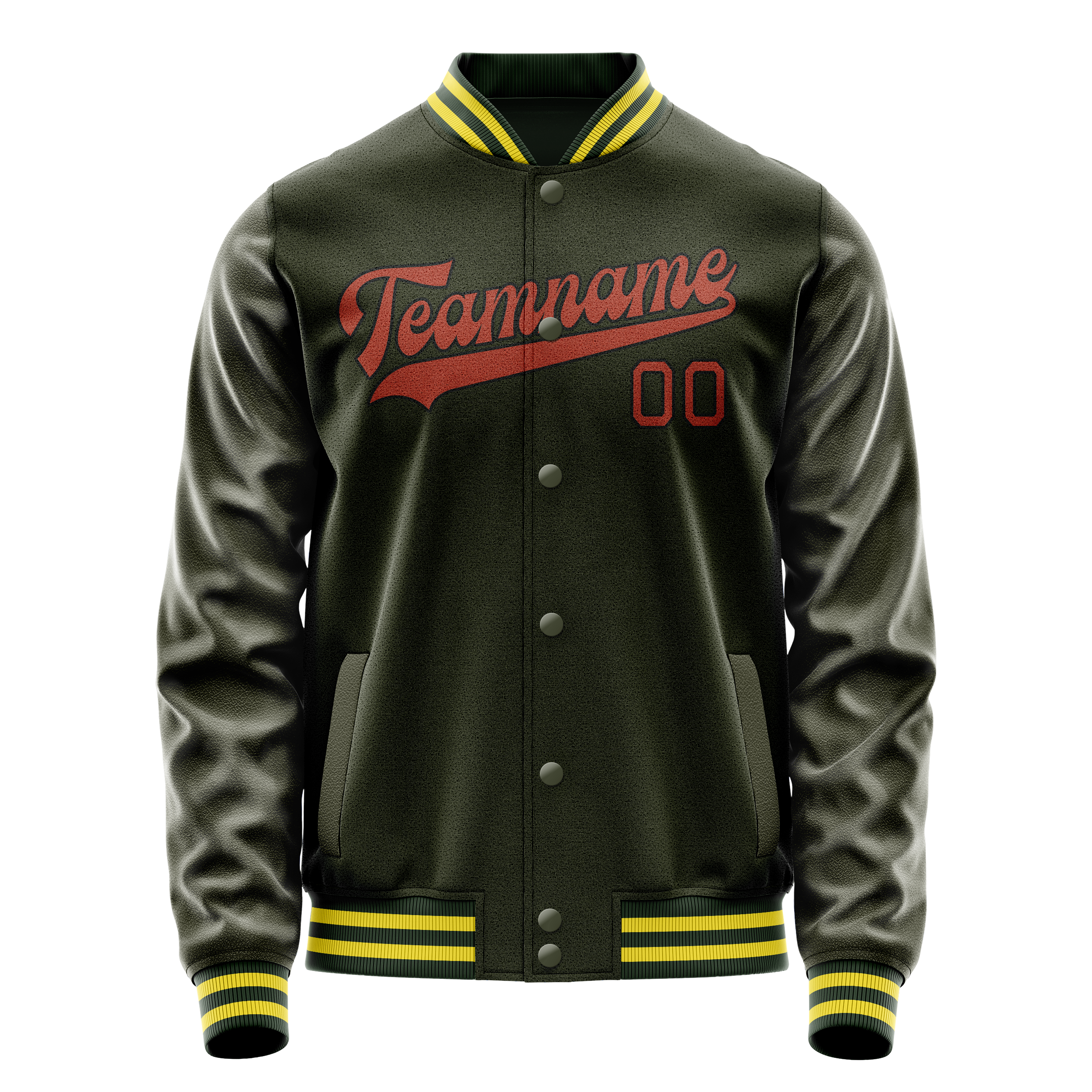 Personalized Olive & Orange Solid Color Varsity Letterman Jacket