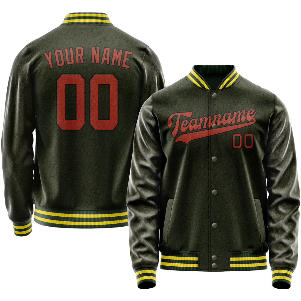 Personalized Olive & Orange Solid Color Varsity Letterman Jacket