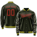 Personalized Olive & Orange Solid Color Varsity Letterman Jacket