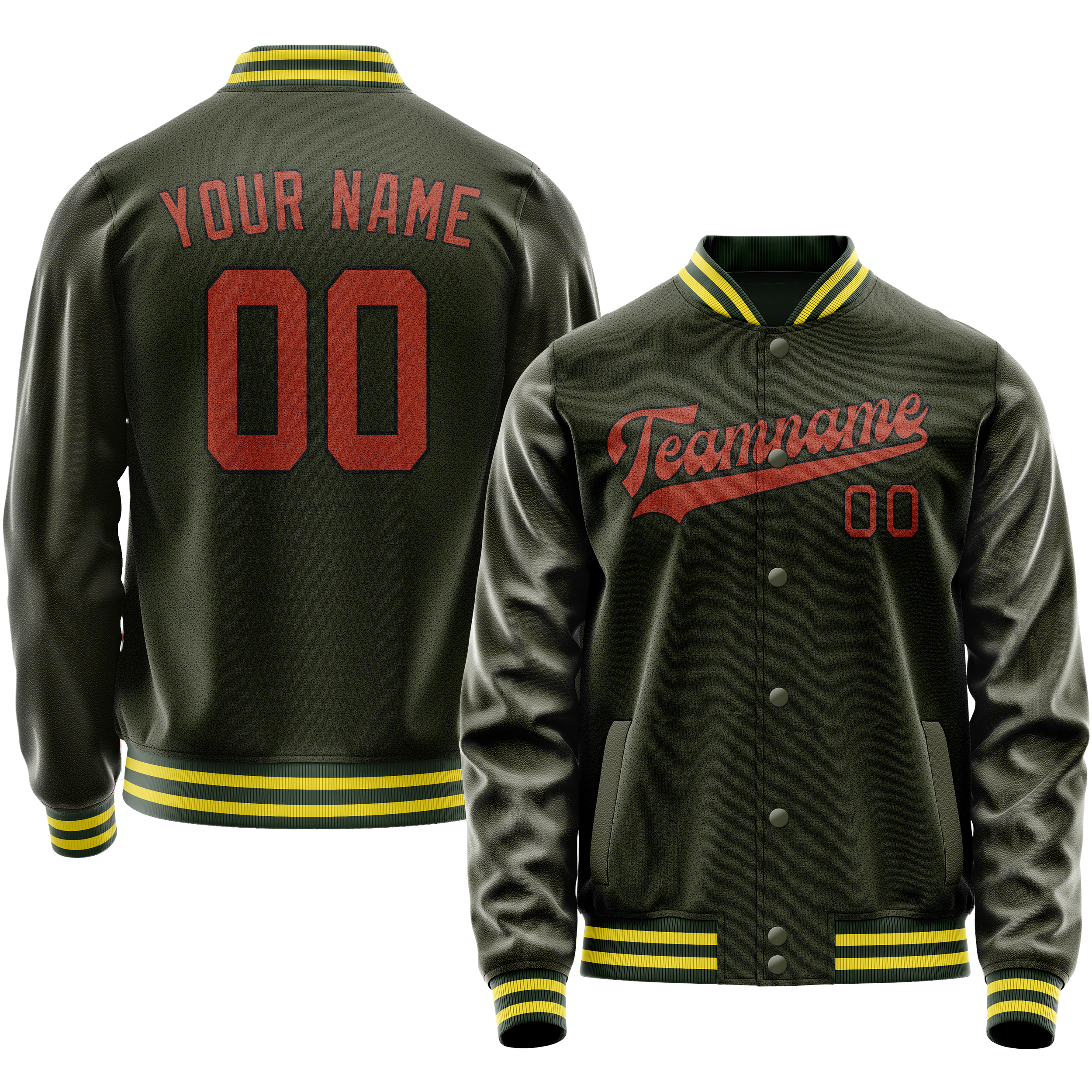 Personalized Olive & Orange Solid Color Varsity Letterman Jacket