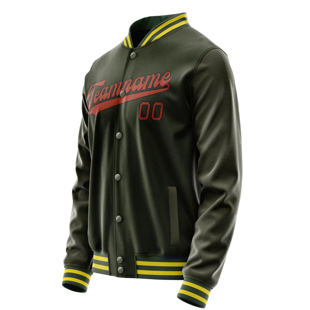 Personalized Olive & Orange Solid Color Varsity Letterman Jacket