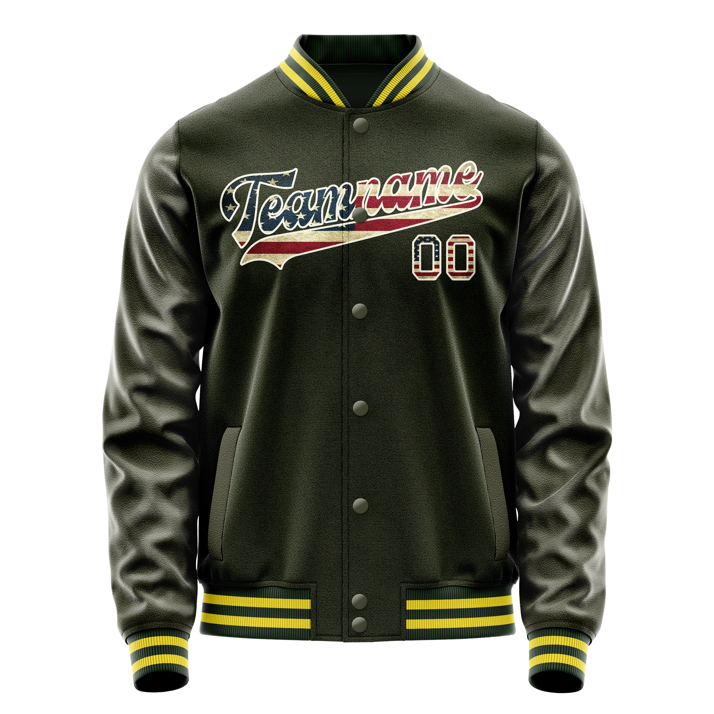 Personalized Olive & Cream Vintage Usa Flag Varsity Letterman Jacket
