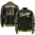 Personalized Olive & Cream Vintage Usa Flag Varsity Letterman Jacket