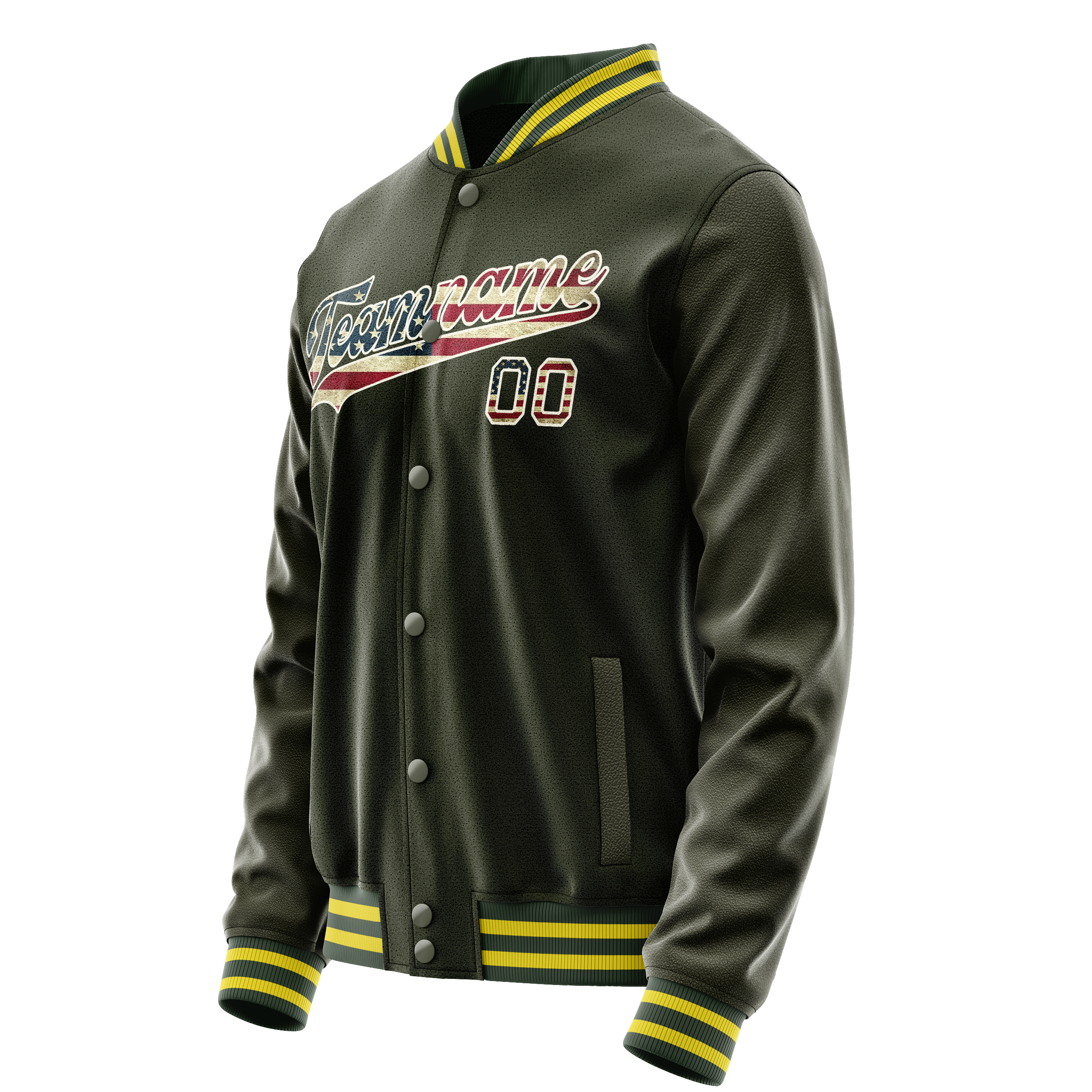 Personalized Olive & Cream Vintage Usa Flag Varsity Letterman Jacket