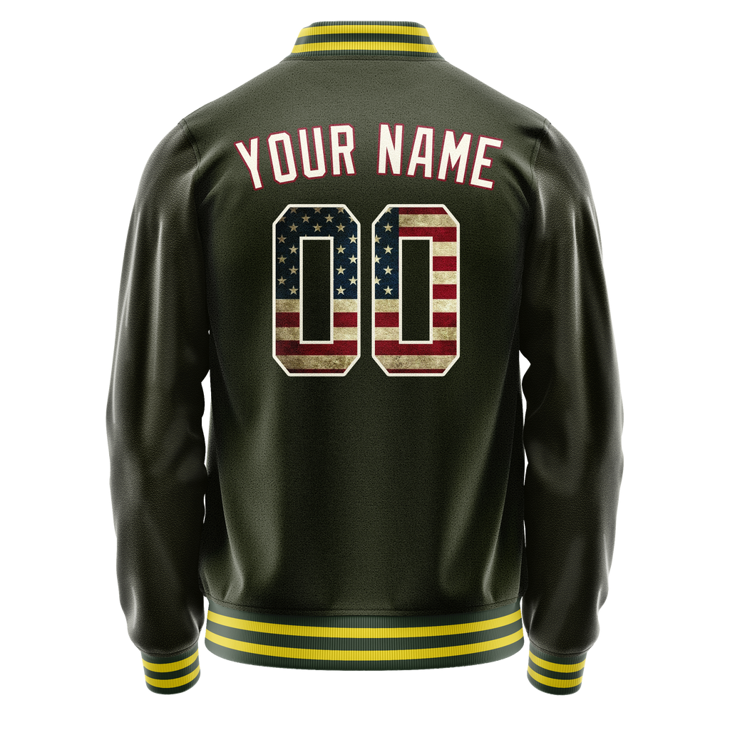 Personalized Olive & Cream Vintage Usa Flag Varsity Letterman Jacket