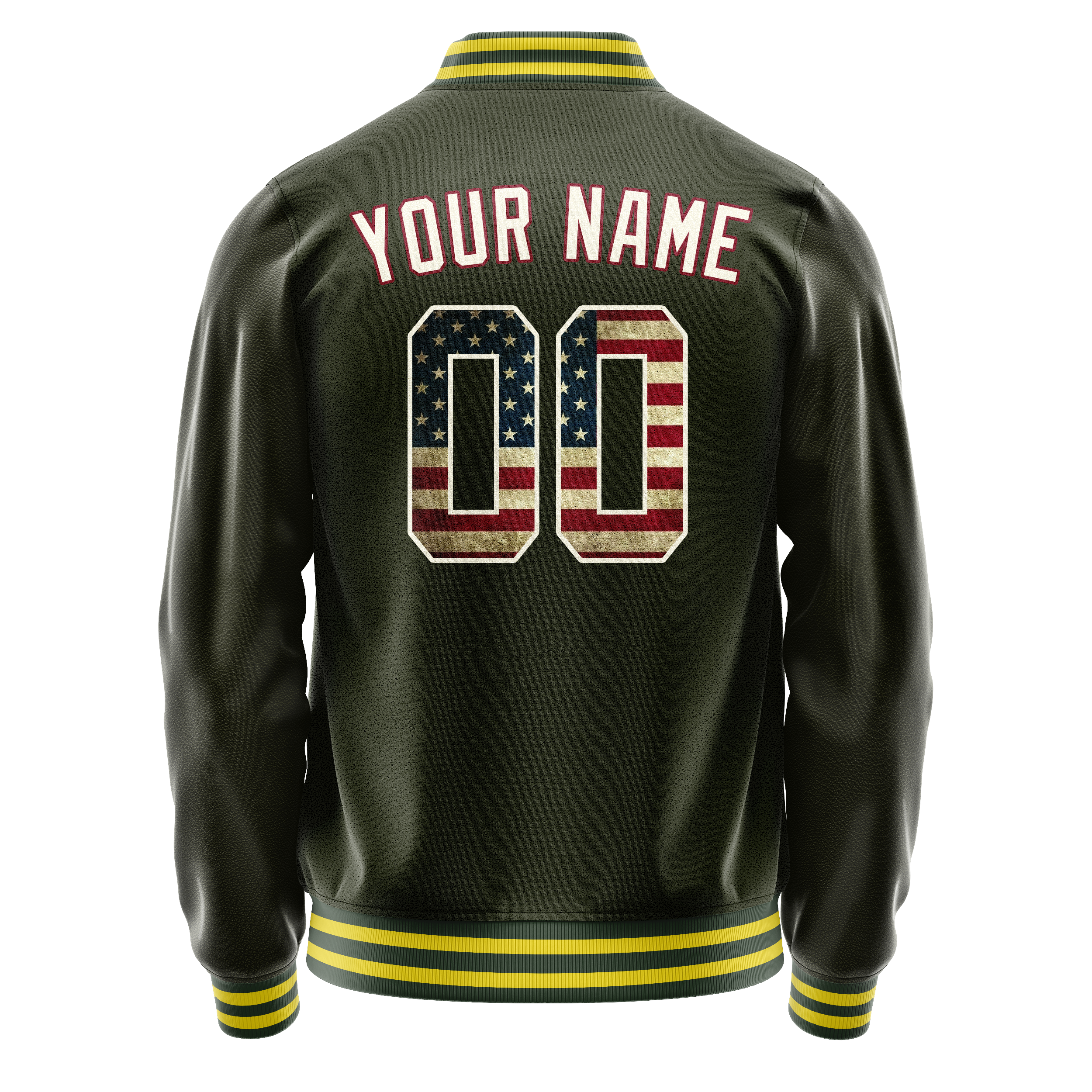 Personalized Olive & Cream Vintage Usa Flag Varsity Letterman Jacket