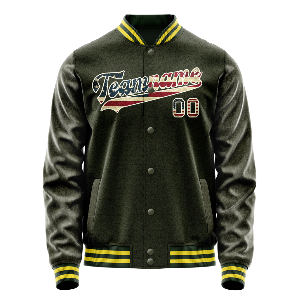 Personalized Olive & Cream Vintage Usa Flag Varsity Letterman Jacket