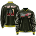 Personalized Olive & Cream Vintage Usa Flag Varsity Letterman Jacket