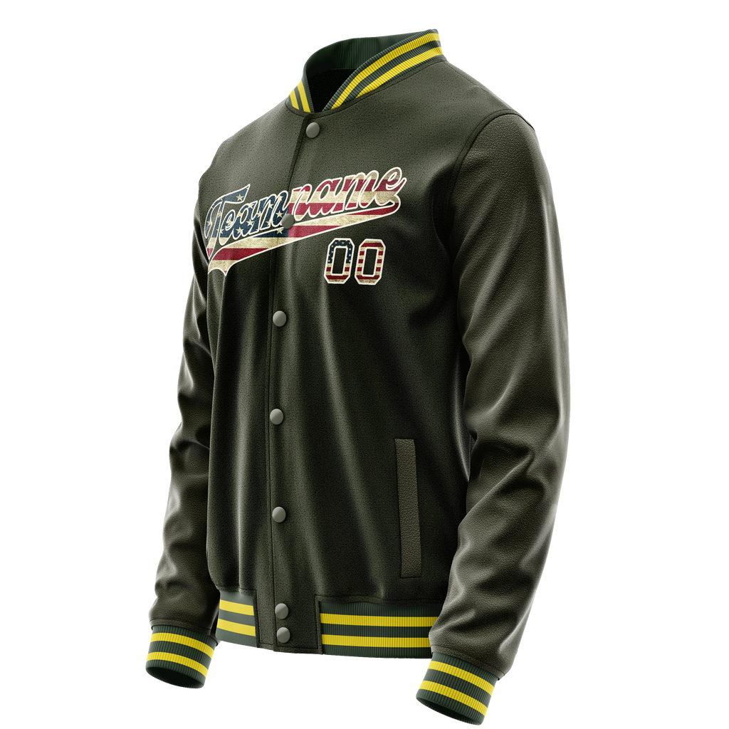 Personalized Olive & Cream Vintage Usa Flag Varsity Letterman Jacket