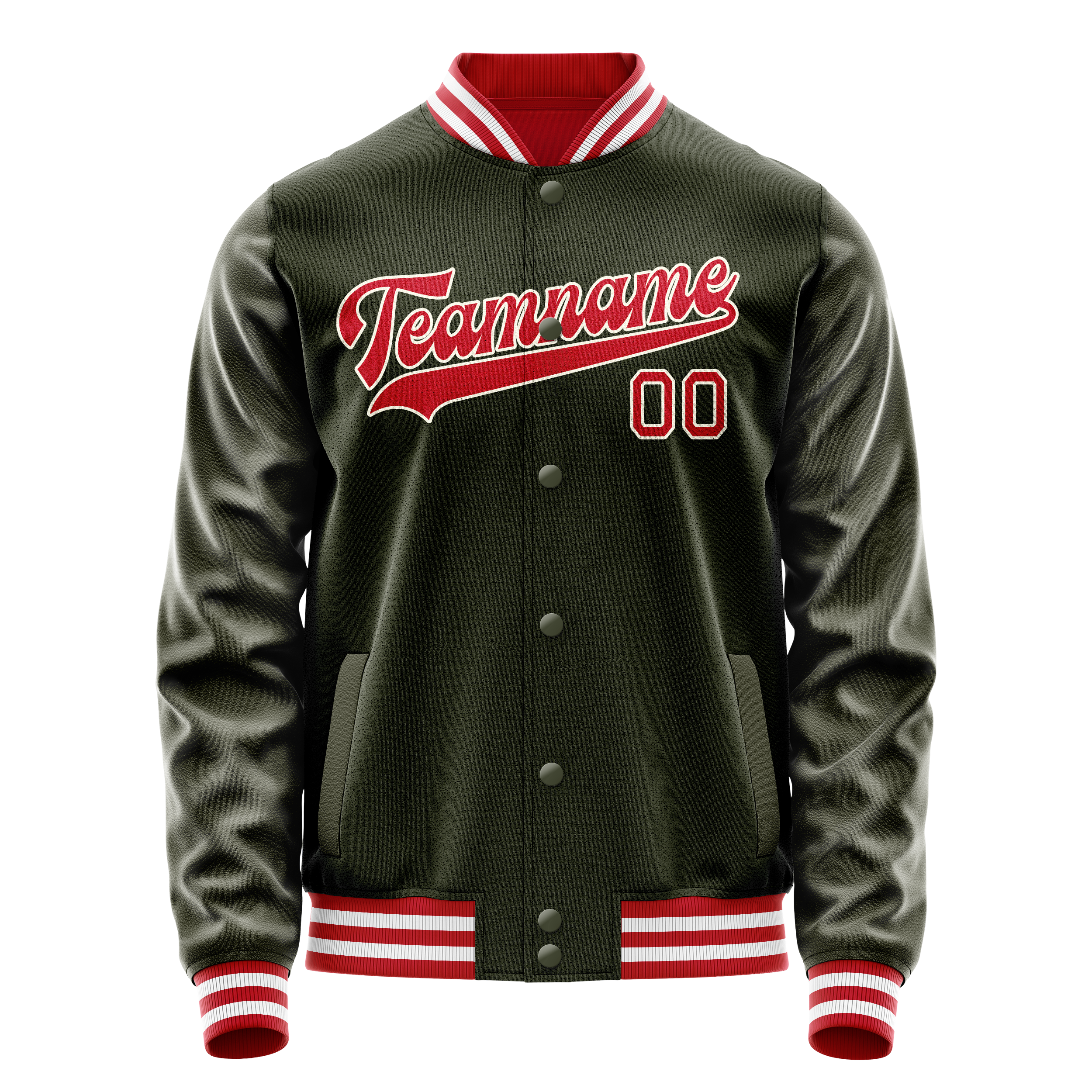 Personalized Olive & Red Solid Color Varsity Letterman Jacket