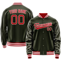 Personalized Olive & Red Solid Color Varsity Letterman Jacket