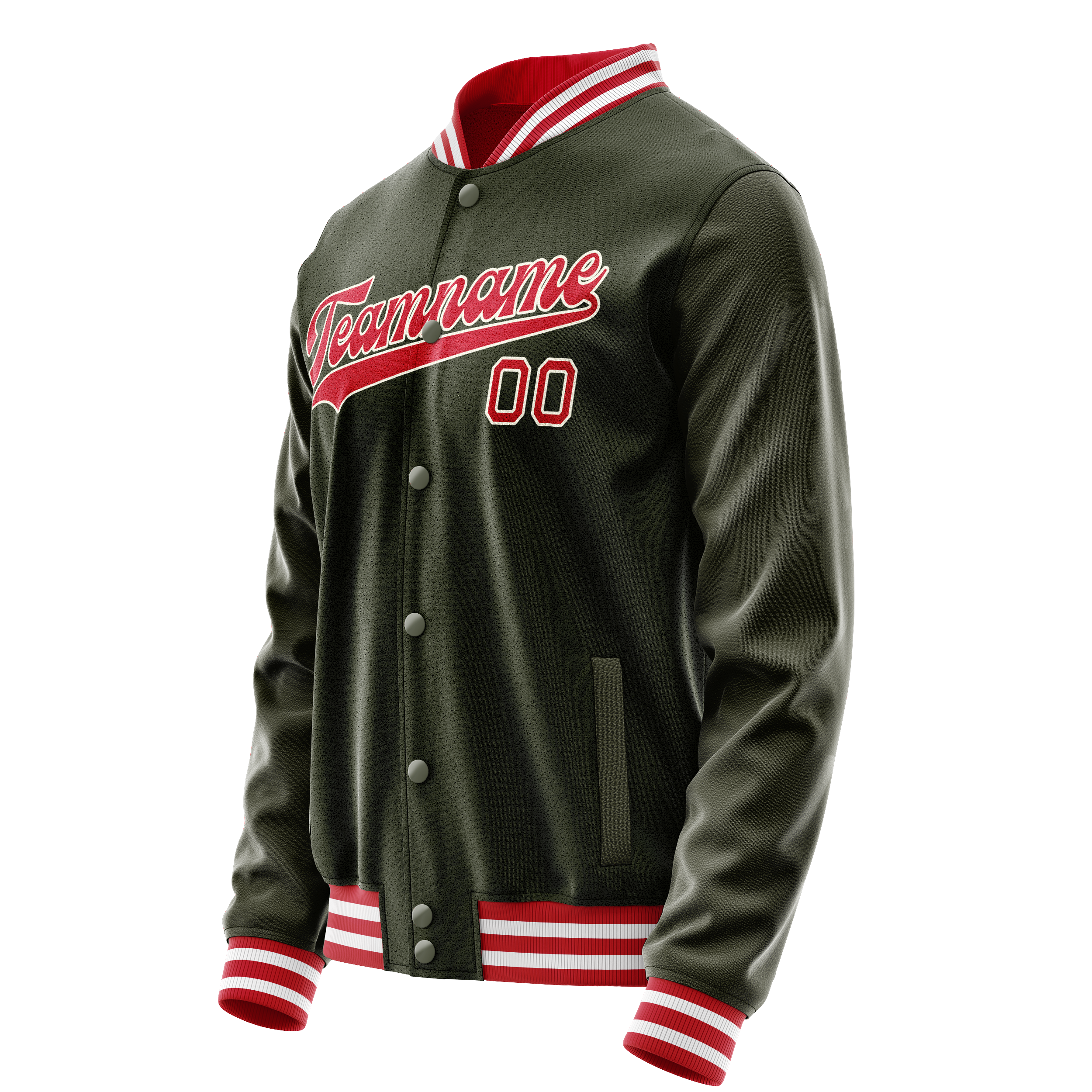 Personalized Olive & Red Solid Color Varsity Letterman Jacket