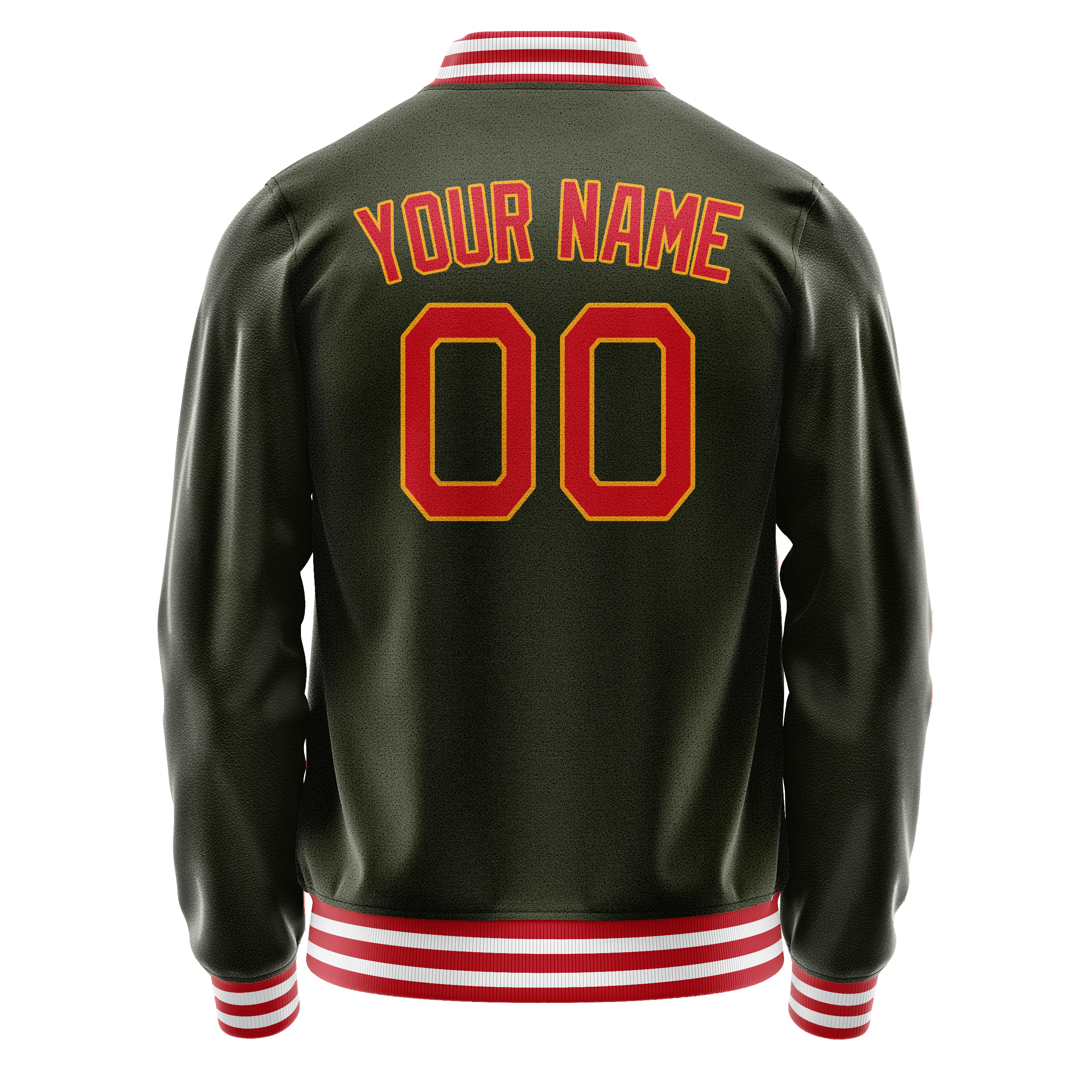 Personalized Olive & Red Solid Color Varsity Letterman Jacket
