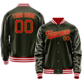 Personalized Olive & Red Solid Color Varsity Letterman Jacket