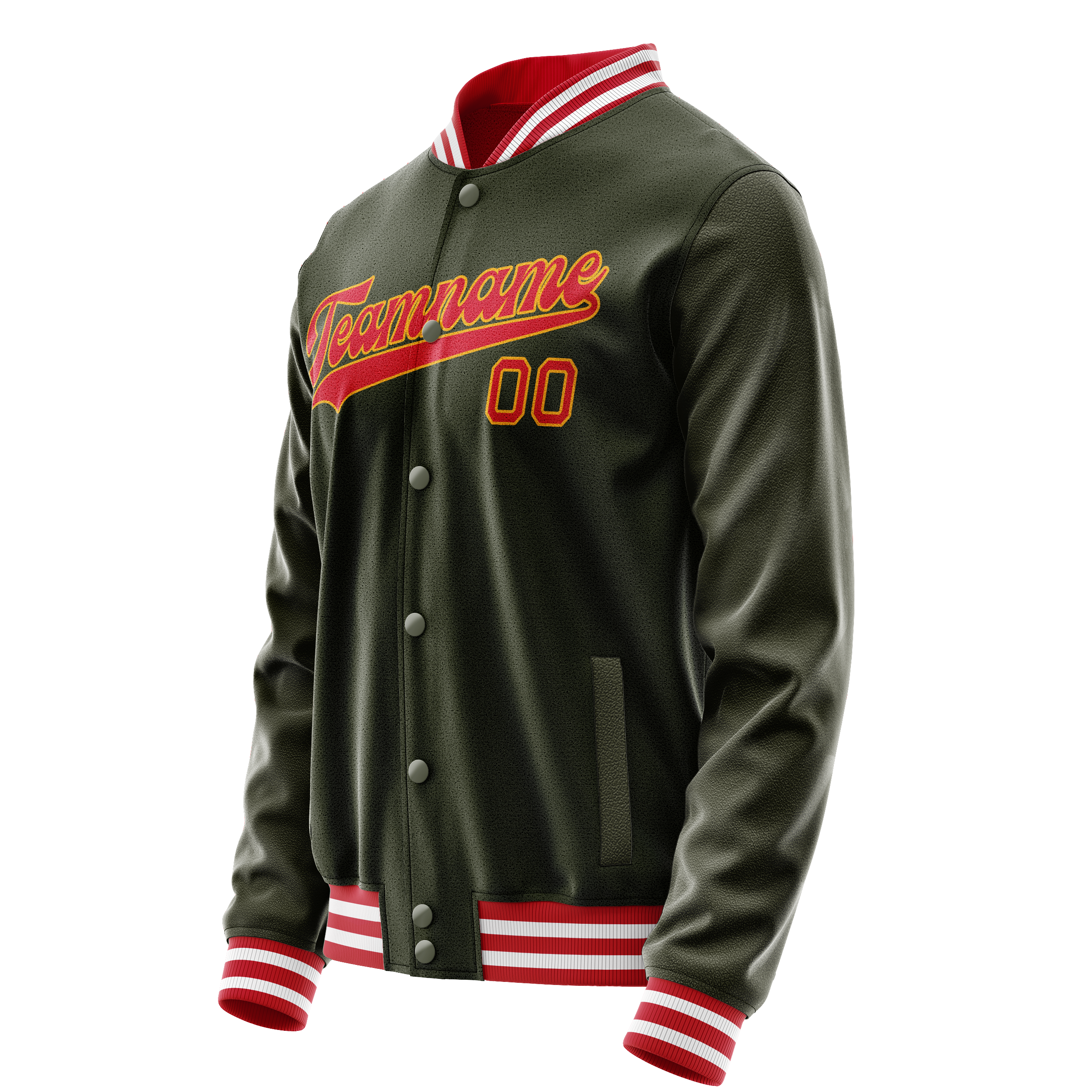 Personalized Olive & Red Solid Color Varsity Letterman Jacket